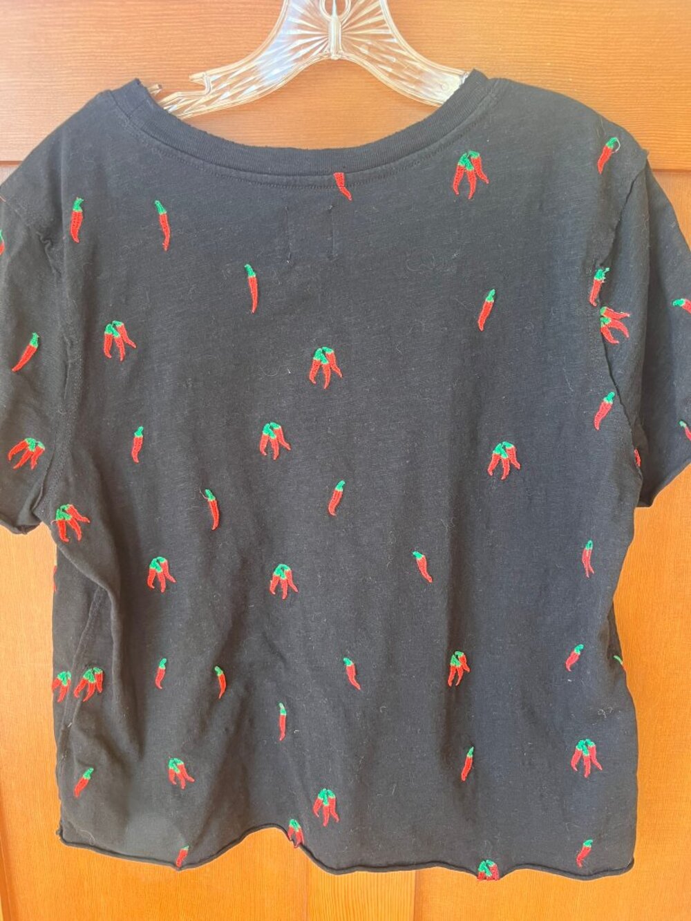 Anthropologie Maeve Boxy Cropped Black Chilis Foodie Whimsy Tee Top Size Medium